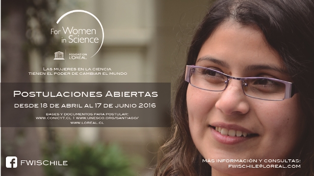 Se abren las postulaciones al Premio L´Oréal Chile – UNESCO For Women in Science 2016